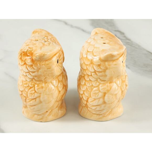 Owl Salt & Pepper Shakers 3 1/2" Ceramic Glazed 90s Tan Peach Home Decor Vintage - Picture 9 of 14